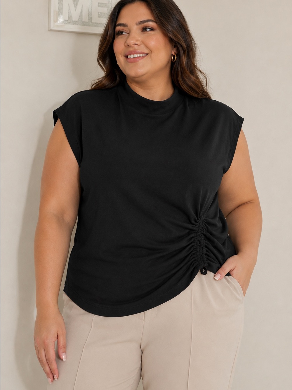 Scoop XXL Black Ruched Side Mock Neck Top NWT Plus Size Chic Trendy